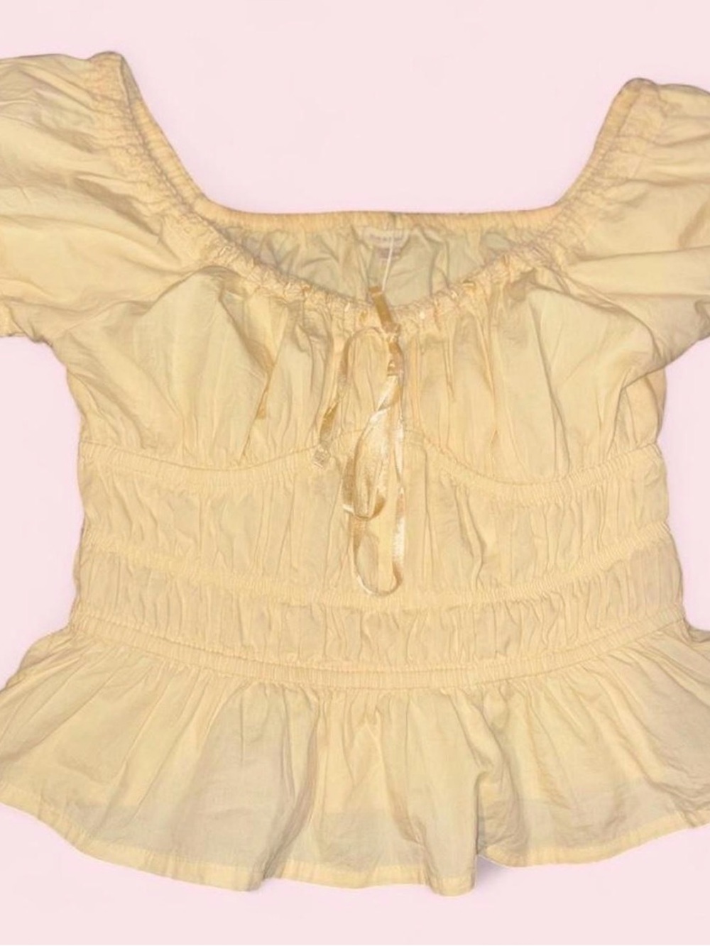 Women’s Pastel Yellow Babydoll Blouse With Satin Bow